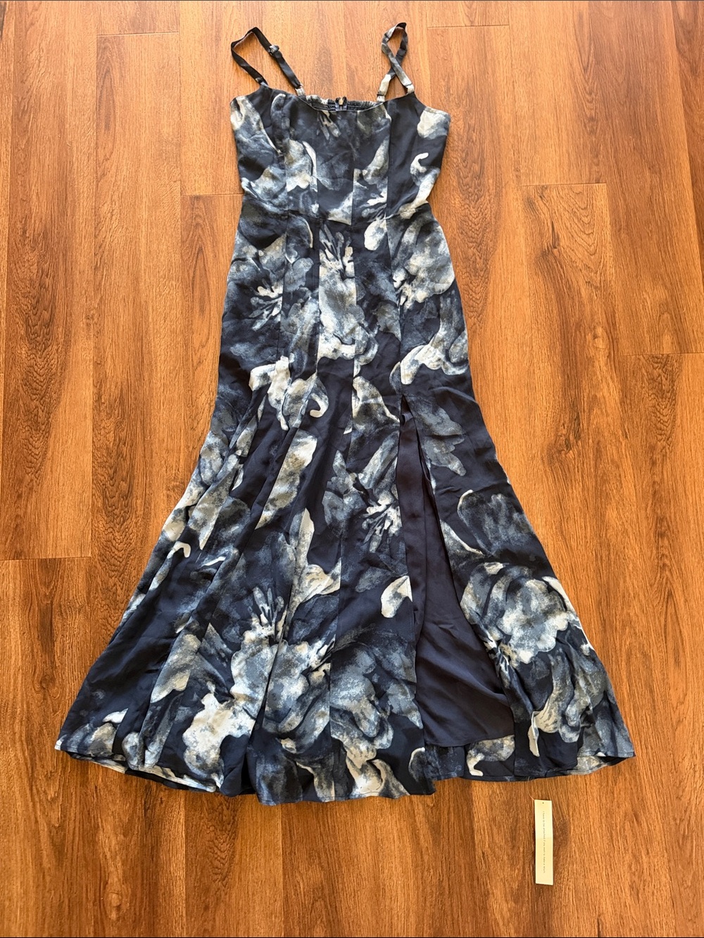 New Reformation Midnight Rose Blue Floral Midi Sleeveless Dress